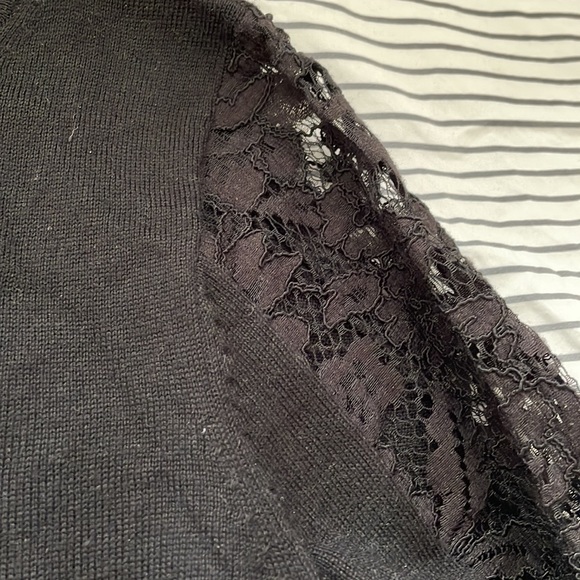 Jaeger London black knit wool blend dress size medium lace sleeves - Picture 4 of 8